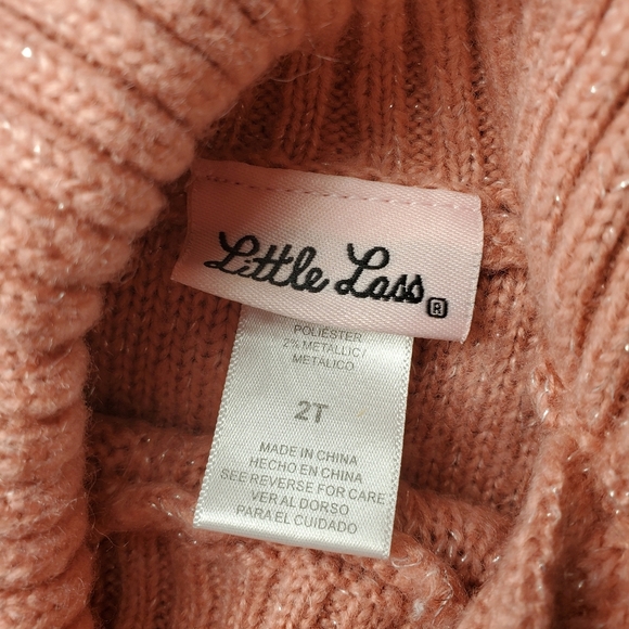 Little Lass Blush Pink Sleeveless Frayed Hem Sparkly Knit Turtle Neck Sweater 2T - Picture 2 of 14